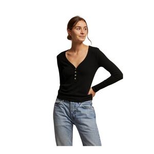 Hard Tail Black Long Sleeve Henley Top